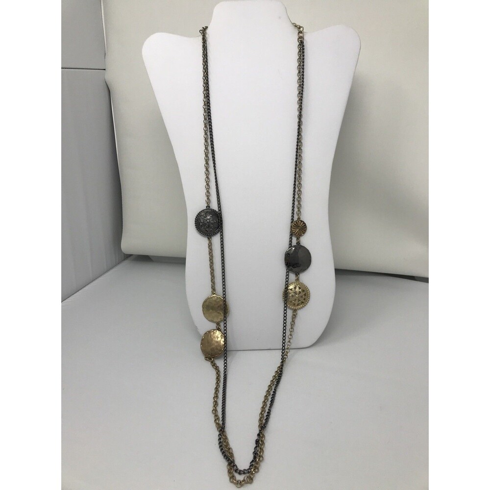 CHICO'S Necklace Multi Strand Layer Chain Link Metallic Discs